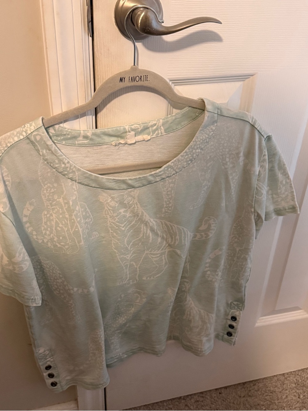 Jane and Delancey Light Sage Short Sleeve Animal Print Top